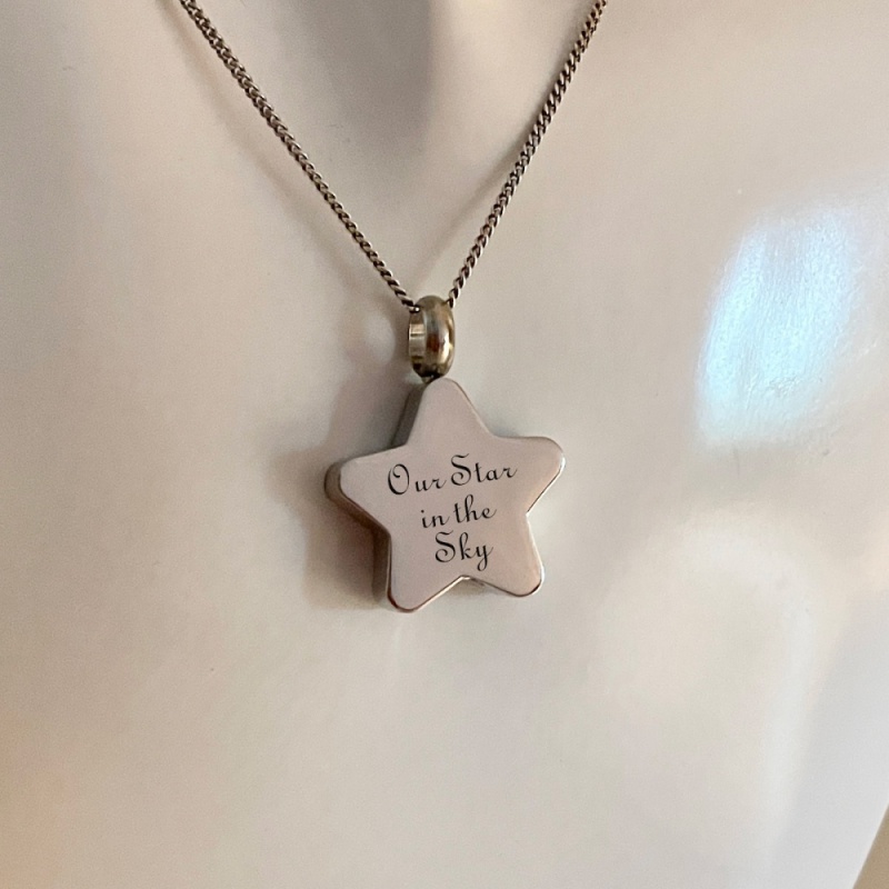 Cremation Ashes Urn Star Shaped Pendent for keepsake, necklace or bracelet personalised with your own words or design
